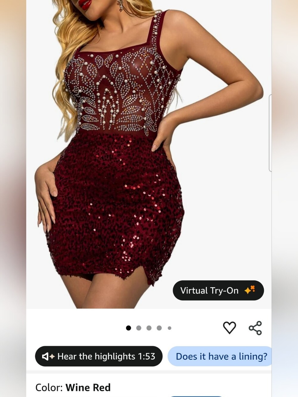 Sheer Embellished Burgundy Sequin Mini Dress